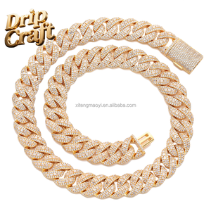 Hip-Hop 15mm Gemischte T-Quadrat Zirkon Kubanische Kette Halskette, Komplettset mit Echtvergoldung, Street Rap, Trendige Marke, Unisex - Product Image 2