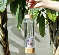 Botol air kaca borosilikat 2021 Amethyst, batu permata, kristal, tutup minuman, botol air bambu dengan bagian dalam kaca