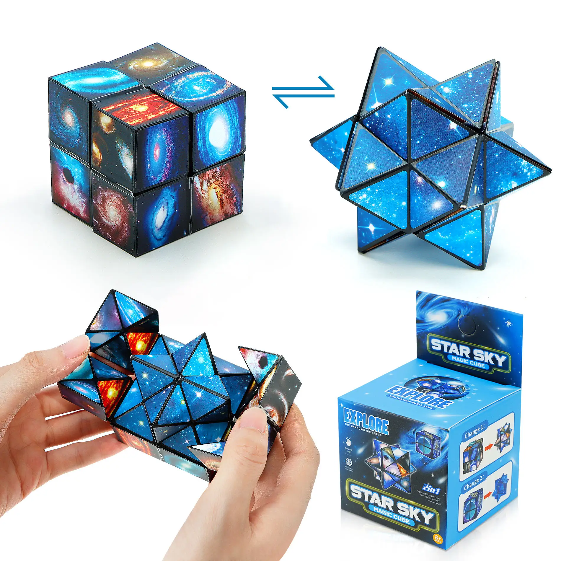 2 in 1 3D Infinity Magic Star Cube Fidget Toy Geometric Distortion Stress Relief Infinity Cube Toy Shape Shifting Box