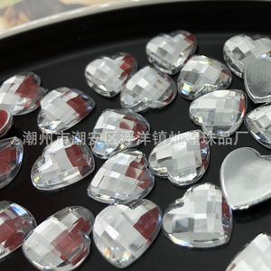 Strass acrylique en forme de cœur, 16 facettes, fond plat, pour bijoux, garnitures de vêtements, blanc transparent - Product Image 3