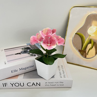 Kunstmatige Phalaenopsis Orchidee in pot met 3D Real Touch filmblaadjes, mini vierkante pot, bloemdecoratie voor thuis, woonkamer