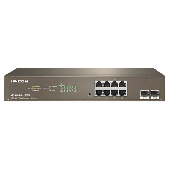 IP-COM G3310P-8-150W 8GE+2SFP Cloud Managed PoE Gigabit Switch 8 Ports SNMP QoS 20Gbps Capacity Stackable