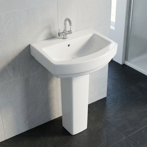 Lavabo rectangulaire moderne en céramique avec piédestal complet, ensemble de lavabo pour salle de bain, pour usage domestique et hôtelier - Product Image 2