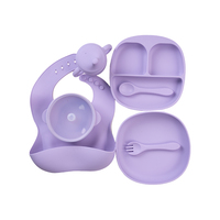 Ensemble de vaisselle pour tout-petits sans BPA, incassable, avec bavoirs en silicone, assiette compartimentée, bol à ventouse, cuillère d'alimentation, ensemble de repas pour bébé en silicone