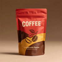 Sachets de café personnalisés à fond plat avec valve et fermeture éclair, emballage refermable pour grains de café, matériaux et impressions personnalisables