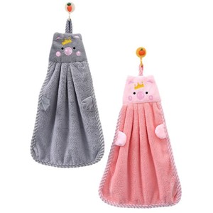 Cute Cartoon Pig Hand <b>Towel</b> Coral Fleece Thickened Absorbent Kitchen <b>Hanging</b> <b>Towel</b> Quick Dry Rectangle Gray Pink - Product Image 5