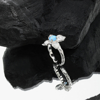 WuQie nouvelle bague pour fille en argent Sterling en forme de fleur avec anneau en Nano pierre bleue