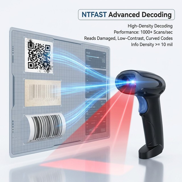Plug and Play Handheld 2D Barcode Scanner with USB Cable, Mobile Payment Barcode Reader for Retail Pharmacy POS