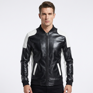 <b>Mens</b> Real Black Leather Bomber <b>Jacket</b> <b>White</b> Perforated Panel Varsity Coat Rib Knit Trim Custom Classic Winter Warm Outwear Style - Product Image 1