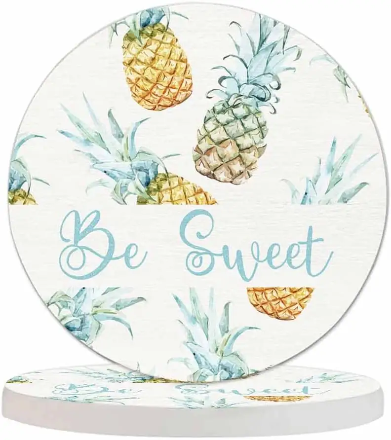 Jia Yi craft sublimation glazed ceramic coaster customized round ceramic coaster sets pineapple ceramic coaster