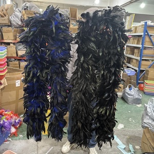 2メートル長いルースターチキンフェザーボアブラックDIYスカーフ染めパターン工芸用ショールウェディングパーティー服コスプレデコレーション - Product Image 4