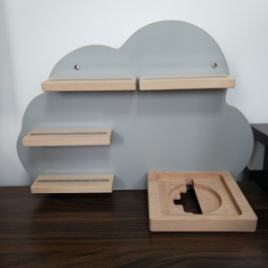Mensola Galleggiante a Forma di Nuvole in Legno <span class=keywords><strong>Grigio</strong></span> per Toniebox, Prodotti in Legno da Parete per Bambini - Product Image 5