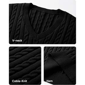 Custom <b>Men's</b> Casual Sleeveless Cable Striped <b>Knit</b> V-Neck Pullover Wool Polyester <b>Waistcoat</b> Cotton Filling Logo Outer Wear - Product Image 4