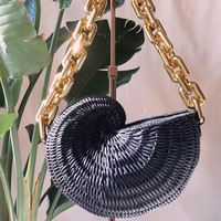 Sac à main en paille de bambou fait à la main, sac à main pour femmes, poignée unique, forme de coquille de conque, sac à bandoulière pour femmes, sac de plage d'été