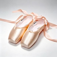 Chaussons de danse ballerine en satin rose chair avec rubans pour filles et femmes