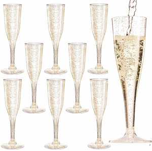 Flûtes <span class=keywords><strong>à</strong></span> <span class=keywords><strong>champagne</strong></span> en plastique, verres <span class=keywords><strong>à</strong></span> vin, bord doré brillant, 6,5 oz robustes, jetables et réutilisables, parfaits pour les fêtes de <span class=keywords><strong>mariage</strong></span> - Product Image 2