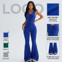Combinaison de yoga sans manches pour femme, style streetwear, jambe évasée, taille haute, dos ouvert, mode, une pièce, body de fitness