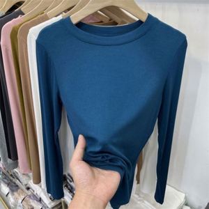 I-0383 Women Casual Flat Knitted Long Sleeve T-shirt with Base Shirt Spring Autumn Slim Fit Breathable Acrylic Pullover - Product Image 1