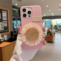 Nouvelle Coque de Téléphone Portable Antichoc avec Miroir de Maquillage Tournesol à Texture Tressée pour iPhone 17ProMax 16 15 14 13 12 11