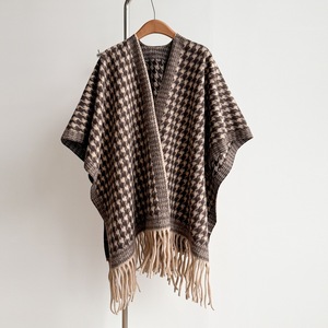 Écharpe-châle unisexe en <span class=keywords><strong>pied</strong></span>-<span class=keywords><strong>de</strong></span>-<span class=keywords><strong>poule</strong></span>, double face, épaisse, chaude, en fausse fourrure <span class=keywords><strong>de</strong></span> cachemire, <span class=keywords><strong>poncho</strong></span>-capa avec pompons pour l'hiver - Product Image 1