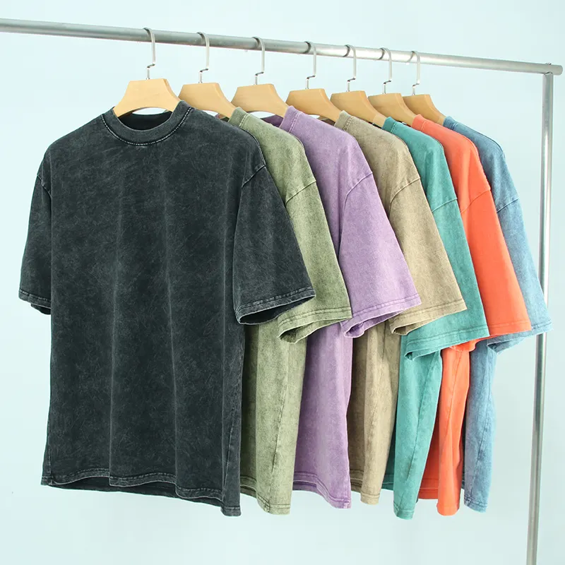 Custom Unisex Wash Vintage T Shirts Men's Acid Wash Boys T-shirts Distressed Tees Vintage Wash Over Size T Shirt Blank Knitted