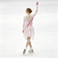 Robe de patinage et de danse dégradé blanc-rose, col en V, manches longues en maille, dos découpé avec strass, pour enfants et adultes, compétition et performance