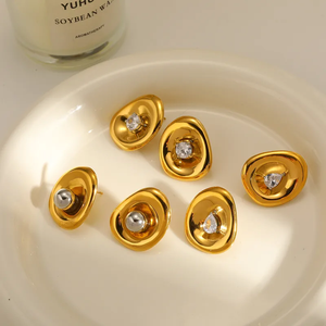 Modernos Pendientes Geométricos de Acero Inoxidable 304 Chapados en Oro de 18K con Circonita, Joyería de Diseño de Contraste de Metal en Colores Mixtos para Mujer - Product Image 3