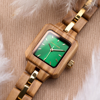 Jam Tangan Wanita Modern Bergaya, Dapat Disesuaikan, Kayu Alami Persegi, Antik, Fashion, Quartz, untuk Pergelangan Tangan Kecil