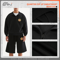 1/4 Zip up pakaian olahraga Sweatsuit Mock leher Sweatshirt celana pendek Streetwear ditumpuk kustom musim gugur untuk pria