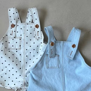 Gran oferta mameluco con tirantes de lunares para niños y niñas, mono de lavanda con bordado de flores dulces para bebés, falda - Product Image 3