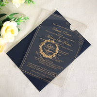 Cartes d'invitation de mariage en acrylique transparent estampage or avec enveloppe pour mariage/fête
