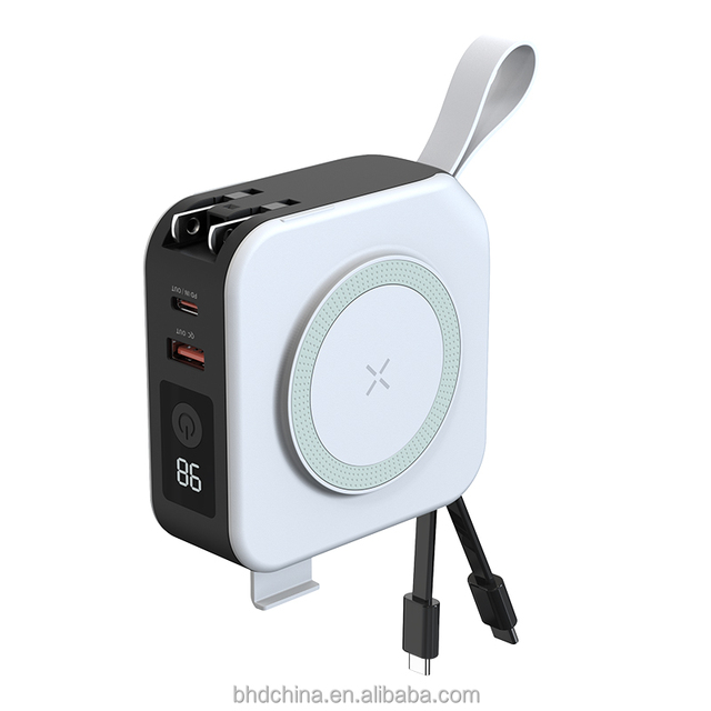 Multi-functional Wall AC Plug PD 22.5W 10000mAh Magnetic Power Bank Small Size Build-in Cable With Phone Holder