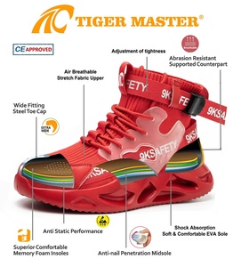Zapatillas <span class=keywords><strong>de</strong></span> Seguridad Rojas Antideslizantes con Suela <span class=keywords><strong>de</strong></span> EVA Suave, Parte Superior <span class=keywords><strong>de</strong></span> Tela Elástica, Protección <span class=keywords><strong>de</strong></span> Punta <span class=keywords><strong>de</strong></span> Acero Antipinchazos para Mujer - Product Image 4
