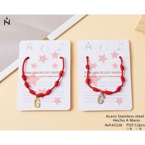 Tobillera de Acero Inoxidable con Nudo de Siete Estrellas, Letra G, Cuerda Roja, Amuleto de Protección Hecho a Mano - Product Image 3
