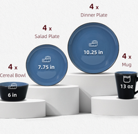 Service de table de luxe 16 pièces en grès noir et bleu, assiettes, bols et tasses en céramique pour 4 personnes, compatible lave-vaisselle et micro-ondes, haute qualité