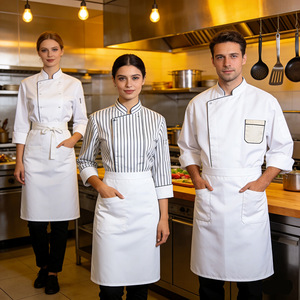 Custom Chef Uniforms Cotton Woven Long Sleeve Coat For Restaurants And Teahouses Work Wear - Product Image 3