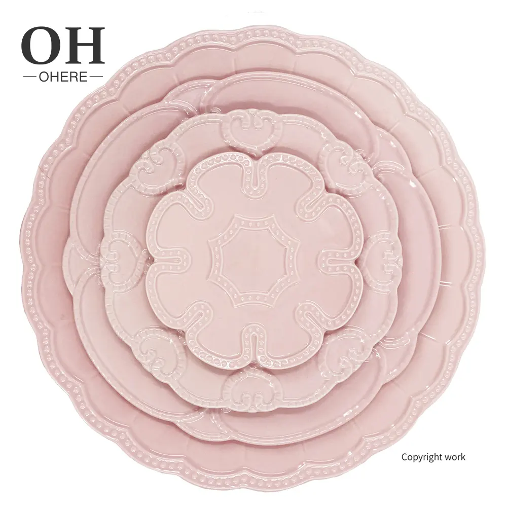 Ohere pink wedding dinner plate 12-inch decor wedding rent charger plate ceramic plate set wavy edge