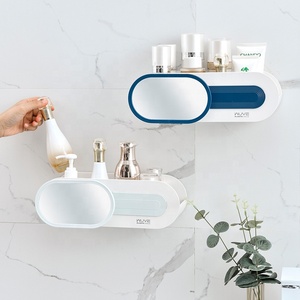 Parete Multifunzione da bagno cosmetico <span class=keywords><strong>contenitore</strong></span> di monili di plastica dell'organizzatore di immagazzinaggio con 360 gradi di rotazione vanità <span class=keywords><strong>specchio</strong></span> - Product Image 5