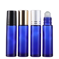 Vente en gros de flacons à bille en verre bleu de 10 ml pour huiles essentielles, flacons de parfum avec bouchons à bille
