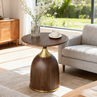 Table basse ronde minimaliste italienne avec rangement, table d'appoint vintage en métal couleur noyer unique pour la maison