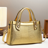 Sac à main en cuir PU gaufré crocodile pour femme avec poignées supérieures et bandoulière amovible