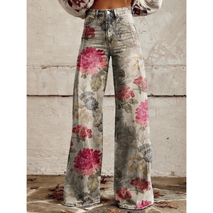Jeans en denim droit à coupe régulière pour femmes européennes et américaines, best-seller 2025, <span class=keywords><strong>avec</strong></span> un motif floral 3D aux couleurs bonbon - Product Image 6