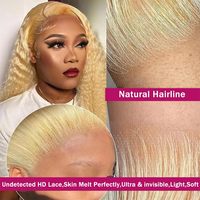 Perruque Lace Frontale HD 13x6 sans colle, Cheveux Humains Brésiliens Vierges Non Traités, Ondulation Profonde 613, 40 Pouces, Couleur Blonde, pour Femmes