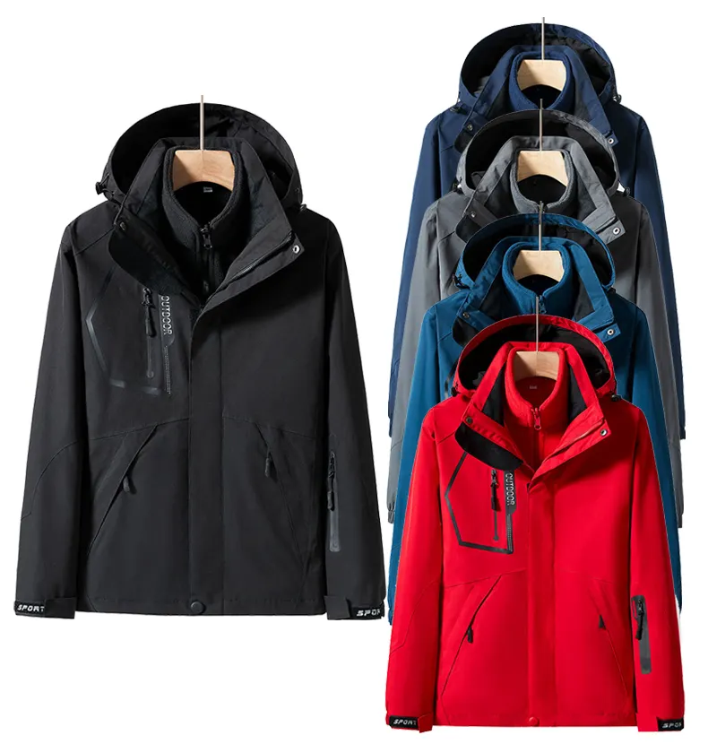 Produttori di abbigliamento custom men winter 3 in 1 jacket sportswear zip up felpa con cappuccio giacca a vento da uomo 3 strati