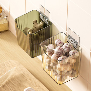 Hanging Spice Storage Basket With Metal Clamps For Kitchen Wall Mount Garlic Ginger Organizer Transparent Container 3061 - Product Image 1