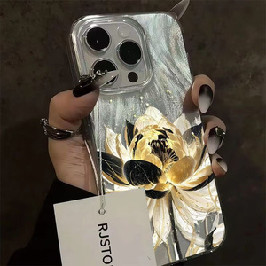 Pink Peony Lotus Print Phone Case for <strong>IPhone</strong> 16 15 14 13 12 11 17 Air Pro Max 15 Pro 7 <strong>8</strong> Plus 16e Shockproof <strong>Silver</strong> Plated Cover - Product Image 2