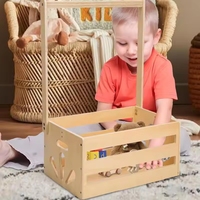 Panier en bois lisse avec poignée portable, caisse en bois gravée pour le rangement de vêtements et de jouets