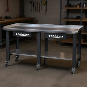 Banco de trabajo Fasano Tools de 72 pulgadas con superficie de acero, cajón y estante, mesa de taller móvil - Product Image 3