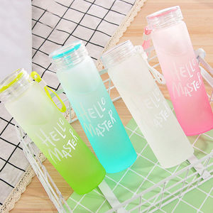 Wholesale Colorful New Design Portable Multi-Color Glass Water Bottle with Plastic Lid Custom Logo Advertising Gift Cup