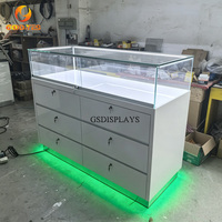 Table de présentation avec plateau en verre pour magasin de téléphonie mobile, comptoir de présentation blanc brillant avec plateau en verre verrouillable